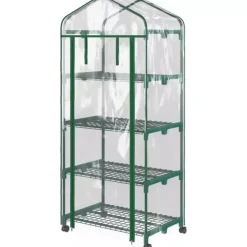 Outsunny Miniväxthus med Stålram och 4 Hyllplan, Transparent, 69 x 50 x 165 cm