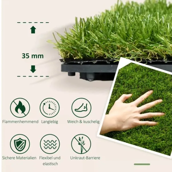 Outsunny 10-pack konstgräs 30x30 cm, mörkgrön, 25 mm tjocklek, konstgräsmatta för balkong och trädgård, plast