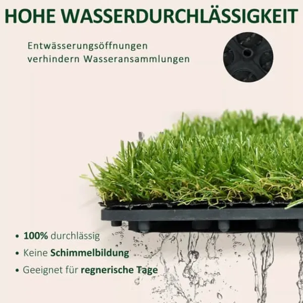 Outsunny 10-pack konstgräs 30x30 cm, mörkgrön, 25 mm tjocklek, konstgräsmatta för balkong och trädgård, plast