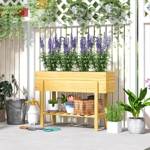 Discount Outsunny Upphfh`jt planteringslada i tannenholz med hylla 100x30x70,5 cm Planteringsbänkar