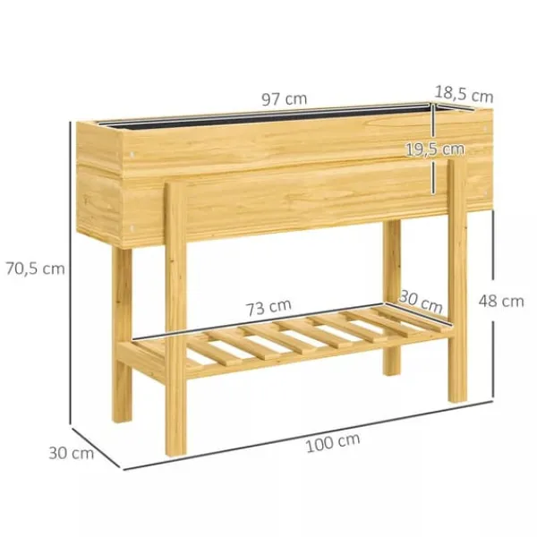 Discount Outsunny Upphfh`jt planteringslada i tannenholz med hylla 100x30x70,5 cm Planteringsbänkar