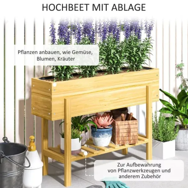 Discount Outsunny Upphfh`jt planteringslada i tannenholz med hylla 100x30x70,5 cm Planteringsbänkar