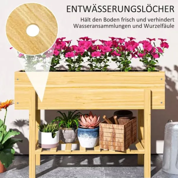 Discount Outsunny Upphfh`jt planteringslada i tannenholz med hylla 100x30x70,5 cm Planteringsbänkar