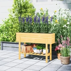 Discount Outsunny Upphfh`jt planteringslada i tannenholz med hylla 100x30x70,5 cm Planteringsbänkar
