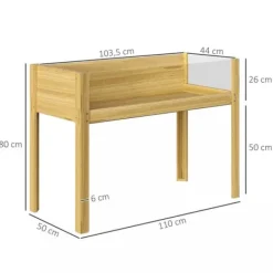 Outsunny Upphöjd Planteringslåda i Naturträ med Akrylpaneler och Dränering, Trädlåda för Trädgård och Balkong, 110x50x80 cm