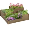 Hot Outsunny Upph`ojt odlingslada i Tannenholz, planteringslada med flera nivaer for terrass & balkong, Brun Planteringsbänkar