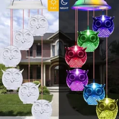 Outlet Owl Solar Wind Chime Ljus Vattentät färg Ändrar Utomhus Solar Garden Dekorativa lampor för Mors Dag Mamma Födelsedag Trädgård Trädgårdsdekoration Vinddekoration