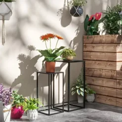 Outlet 2-pack blomsterställ i svart stål - industriell design Växtställ