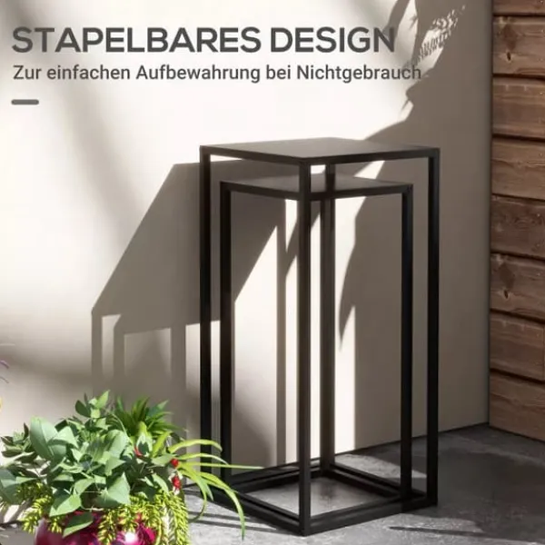 Outlet 2-pack blomsterställ i svart stål - industriell design Växtställ