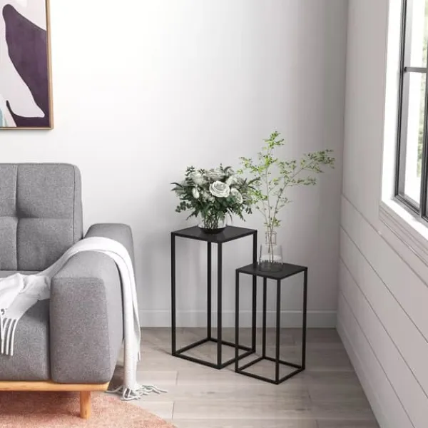 Outlet 2-pack blomsterställ i svart stål - industriell design Växtställ