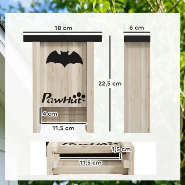 3-pack fladdermusbo, fladdermuslådor för trädgårdar, fruktträdgårdar, gårdar, enkel upphängning, 18 x 6 x 22,5 cm För Fåglar & Småvilt
