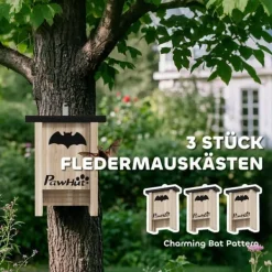 3-pack fladdermusbo, fladdermuslådor för trädgårdar, fruktträdgårdar, gårdar, enkel upphängning, 18 x 6 x 22,5 cm För Fåglar & Småvilt