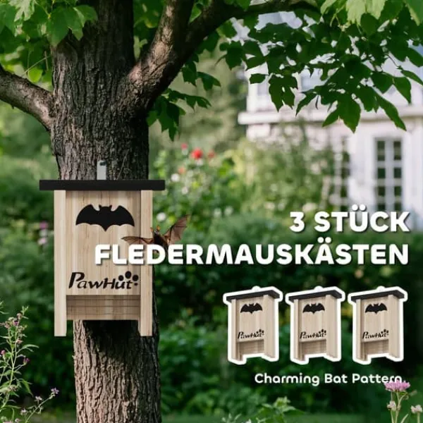 3-pack fladdermusbo, fladdermuslådor för trädgårdar, fruktträdgårdar, gårdar, enkel upphängning, 18 x 6 x 22,5 cm För Fåglar & Småvilt