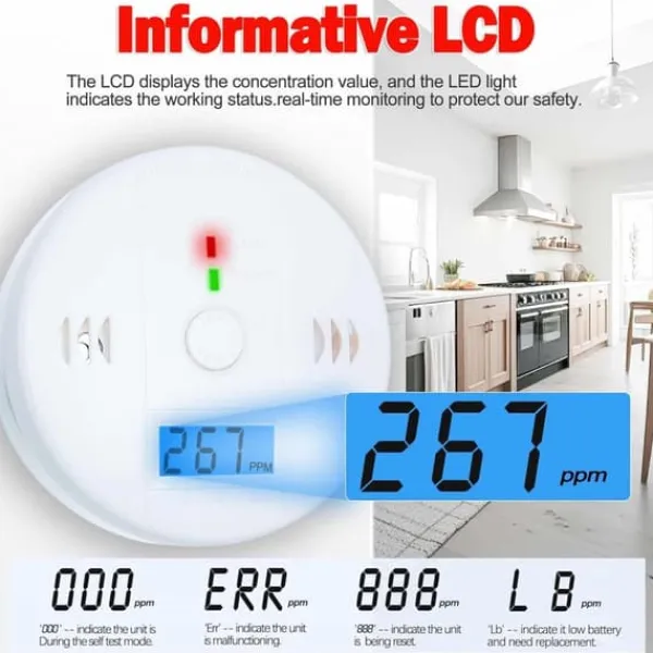 Hot 1-pack kolmonoxidlarm med LCD-display, UL2034-standard, lämplig för hemmabruk Rök- & Koloxiddetektorer