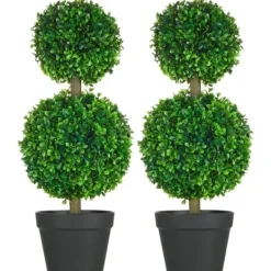 2-pack konstgjord buxbom 60 cm dubbelkula, UV-skydd, för hem & trädgård