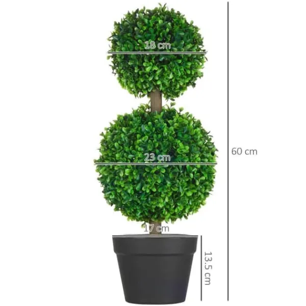 2-pack konstgjord buxbom 60 cm dubbelkula, UV-skydd, för hem & trädgård