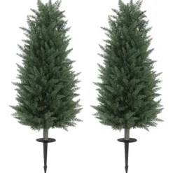 Outlet 2-pack konstgjord cypress 100 cm med jordspjut, naturtrogen för trädgård & hem Träd
