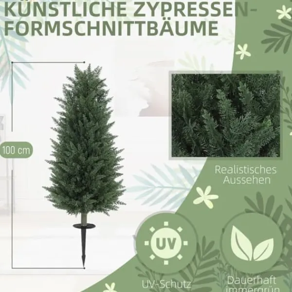 Outlet 2-pack konstgjord cypress 100 cm med jordspjut, naturtrogen för trädgård & hem Träd