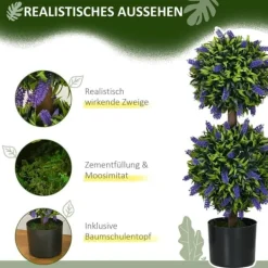 Sale 2-pack konstgjord lavendel 70 cm med kruka, UV-skydd, för hem & trädgård Trädgårdsprydnader