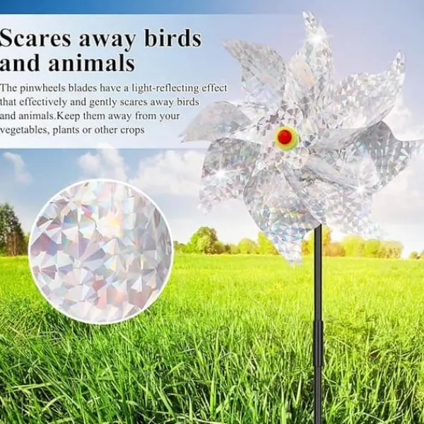 Clearance 4-pack Reflekterande Fågelskrämmande Vindsnurror 50 cm - Vinddriven & Dekorativ | Naturlig Fågelavskräckare för Trädgård/Balkong För Fåglar & Småvilt