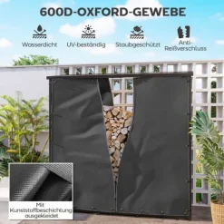 Online 2-pack överdrag för vedställ 174 cm, vattentätt 600D oxford, UV-skydd, passar 176B x 163/175H cm, svart Tillbehör Till Vedeldade Kaminer & Öppna Spisar