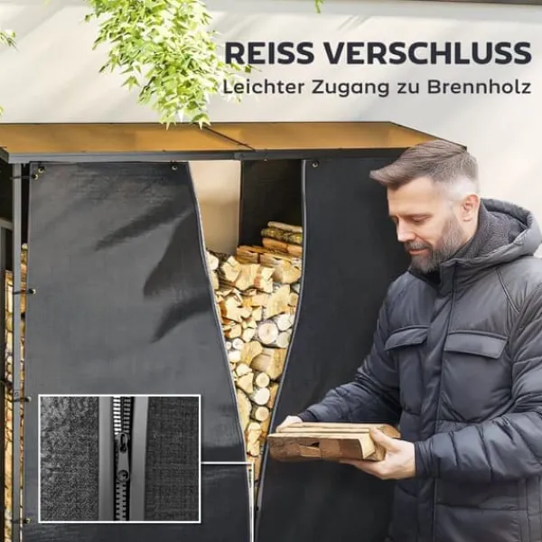 Online 2-pack överdrag för vedställ 174 cm, vattentätt 600D oxford, UV-skydd, passar 176B x 163/175H cm, svart Tillbehör Till Vedeldade Kaminer & Öppna Spisar