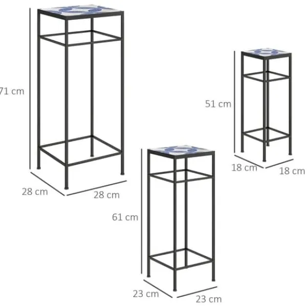 Online 3-pack växtställ upp till 71 cm, metall i tre storlekar – blå/vit Växtställ
