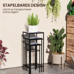 Online 3-pack växtställ upp till 71 cm, metall i tre storlekar – blå/vit Växtställ