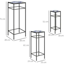 3-pack växtställ upp till 71 cm, metall i tre storlekar – blå/vit