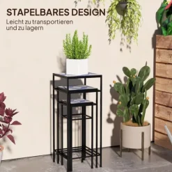 3-pack växtställ upp till 71 cm, metall i tre storlekar – blå/vit