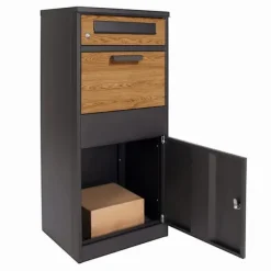 Outlet Paketbrevlåda - 50x38x112 cm - stål - antracit trälook Postlådor & Brevlådor