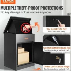 Paketlåda - VEVOR - 44 x 35 x 58,3 cm Galvaniserat stål Låsbar kod - Fristående Väggmontering Stöldskyddsdeflektor