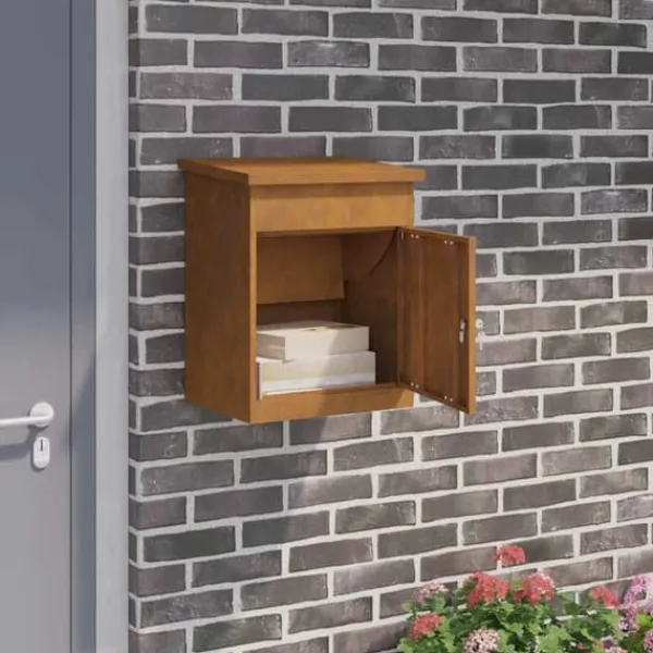 Hot Paketlåda i Cortenstål - Modern och Låsbar Design | Storlek: 44x35x59 cm | Färg: Rostig Postlådor & Brevlådor