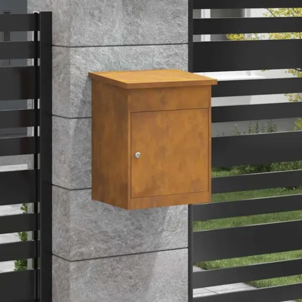 Hot Paketlåda i Cortenstål - Modern och Låsbar Design | Storlek: 44x35x59 cm | Färg: Rostig Postlådor & Brevlådor