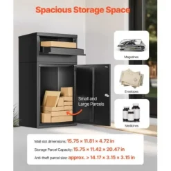 Best Paketleveranslåda, 50x32,5x90,9 cm, Svart, Galvaniserat stål Postlådor & Brevlådor