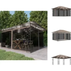 New Partytält & paviljoner - Living Paviljong myggnät och ljusslinga LED 4x3x2,73 m taupe 180 g/m² Tält & Lusthus