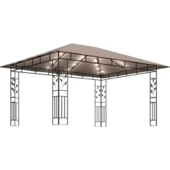 New Partytält & paviljoner - Living Paviljong myggnät och ljusslinga LED 4x3x2,73 m taupe 180 g/m² Tält & Lusthus