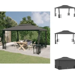 Best Partytält & paviljoner - Living Paviljong med draperier och dubbelt tak 3x4 m antracit Tält & Lusthus