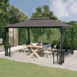 Best Partytält & paviljoner - Living Paviljong med draperier och dubbelt tak 3x4 m antracit Tält & Lusthus
