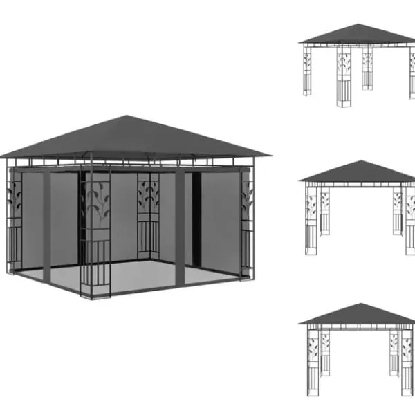Partytält & paviljoner - Living Paviljong med myggnät 3x3x2,73 m antracit 180 g/m² Tält & Lusthus