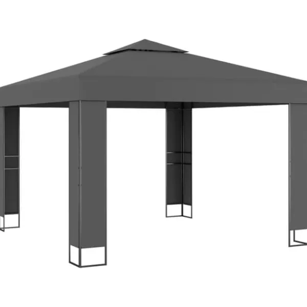 Partytält & paviljoner - Living Paviljong med dubbeltak och ljusslinga LED 3x3 m antracit