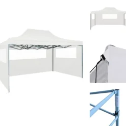 Partytält & paviljoner - Living Hopfällbart partytält med 3 sidoväggar 3x4 m stål vit