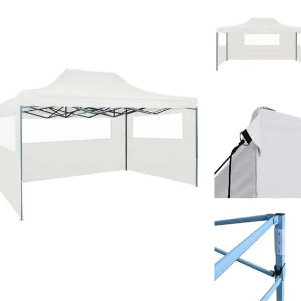 Partytält & paviljoner - Living Hopfällbart partytält med 3 sidoväggar 3x4 m stål vit