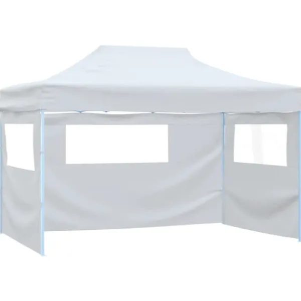 Partytält & paviljoner - Living Hopfällbart partytält med 3 sidoväggar 3x4 m stål vit