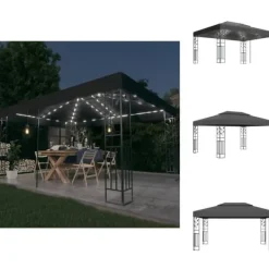 Discount Partytält & paviljoner - Living Paviljong med dubbeltak och ljusslinga LED 3x4 m antracit Tält & Lusthus