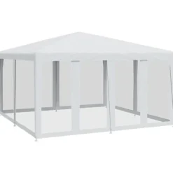 Best Partytält med 8 sidoväggar i nät 4x4 m HDPE vit Tält & Lusthus