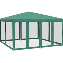 Partytält med 8 sidoväggar i nät - Vattentåligt HDPE & Järnram | Färg: Grön | Storlek: 4x4 m