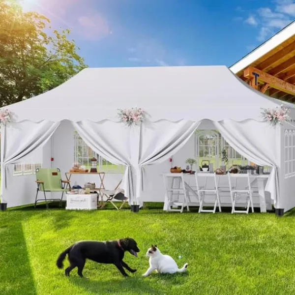 Partytält Paviljong 3x6 m - Pop-up Gazebo - Vattentät - UV50+ - HDPE med PU-beläggning - Aluminiumram - Sidoväggar ingår - Vit