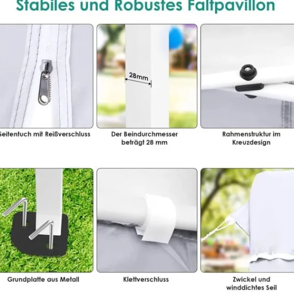 Partytält Paviljong 3x6 m - Pop-up Gazebo - Vattentät - UV50+ - HDPE med PU-beläggning - Aluminiumram - Sidoväggar ingår - Vit