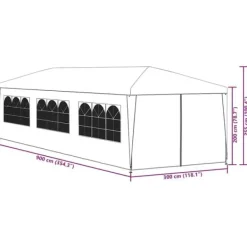 Partytält 3x9 m - UV- och vattenbeständigt med fönster | Färg: Antracit | Storlek: 3x9 m